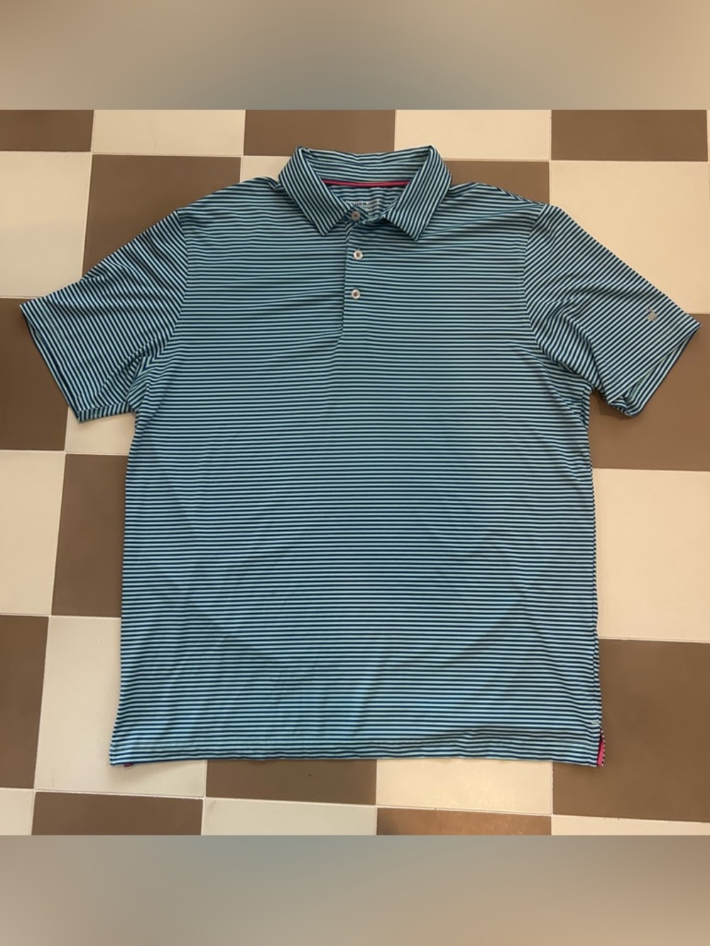 Michael Rouen Men's Short Sleeve Striped Golf Polo Shirt - Blue/White Size Large